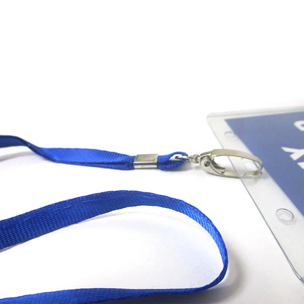 24 Pc ID Name Badge Card Holder Vinyl Clear Case Blue Lanyard Horizontal License