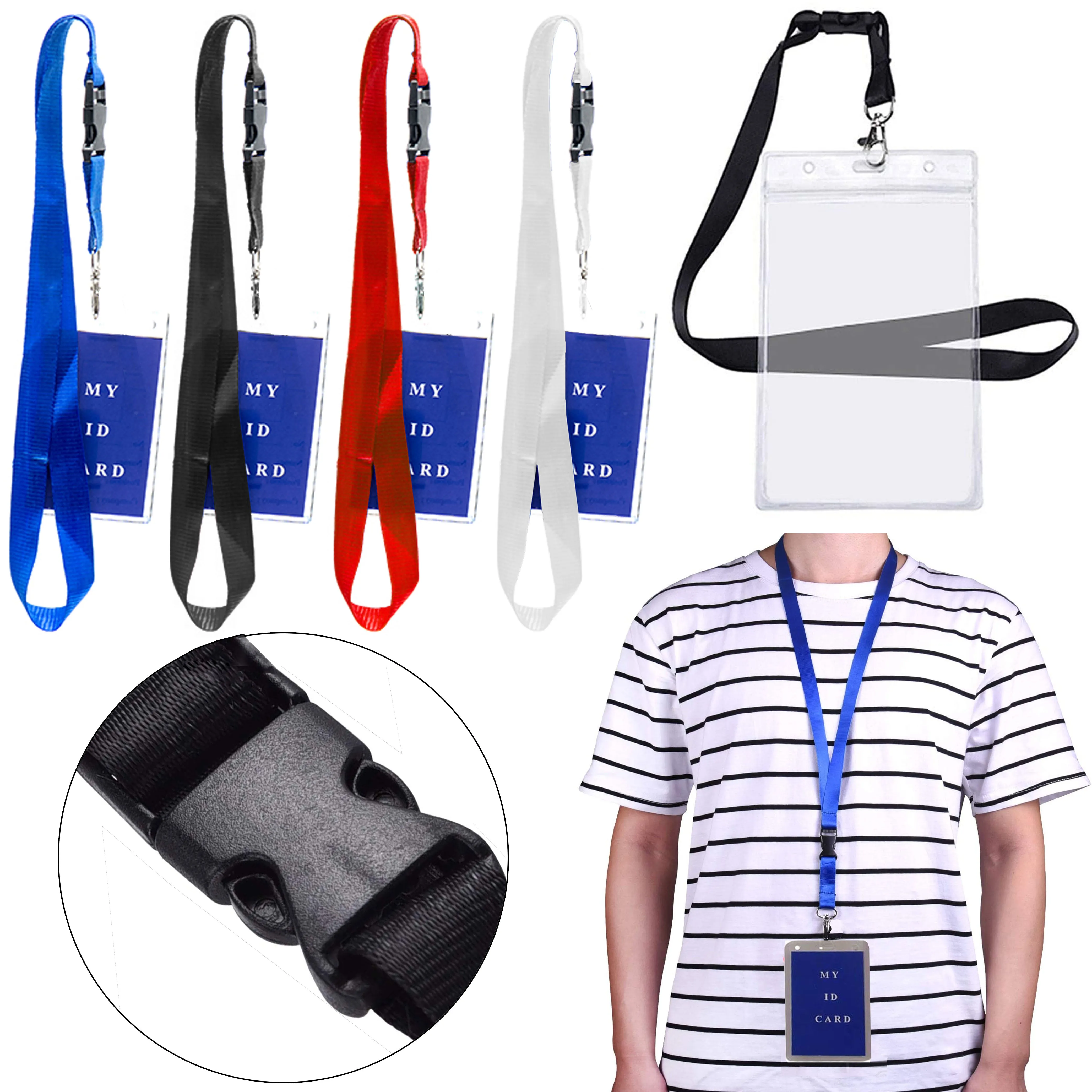 24 Pc Vertical ID Badge Card Holder Vinyl Case Clear Color Lanyard Neck Straps