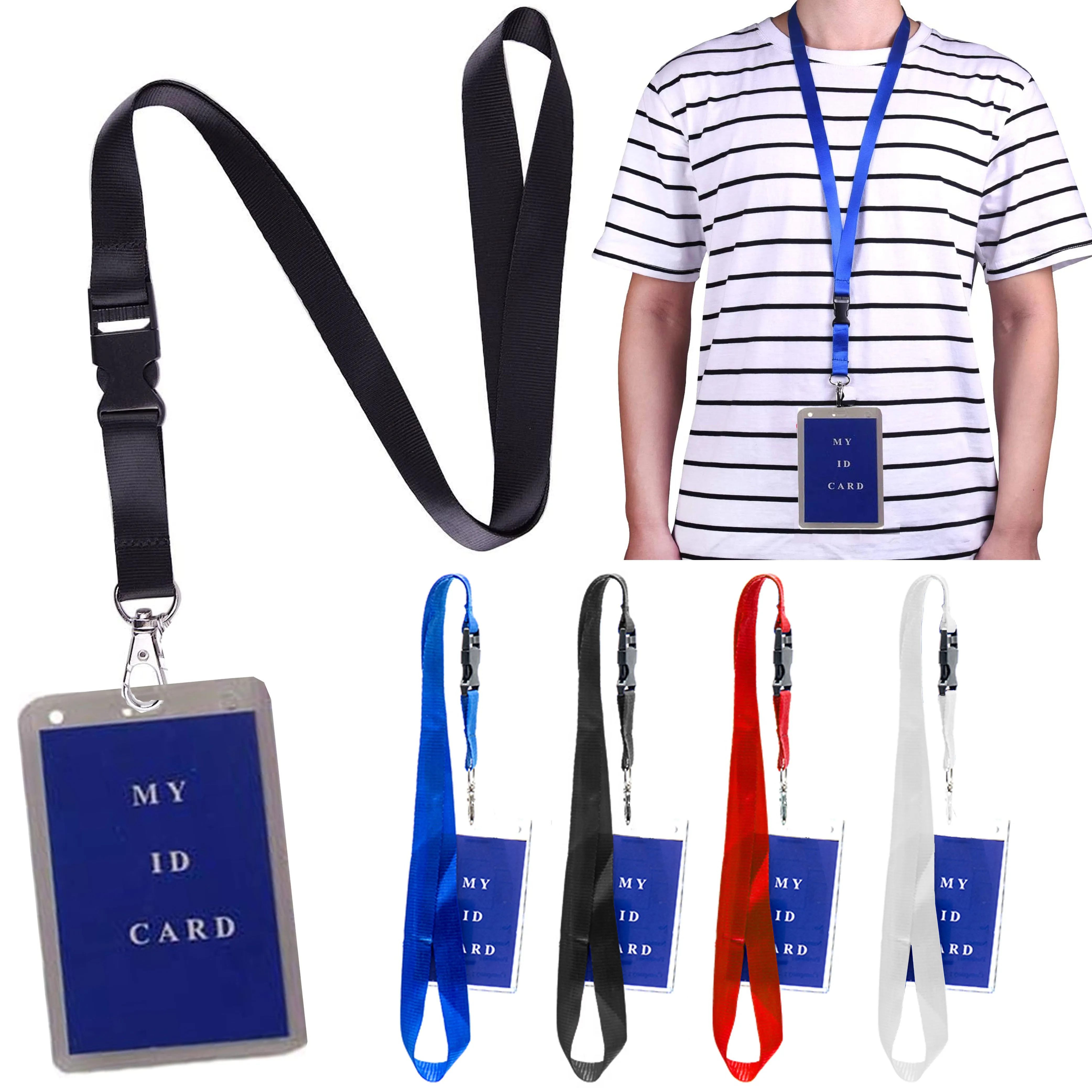 24 Pc Vertical ID Badge Card Holder Vinyl Case Clear Color Lanyard Neck Straps