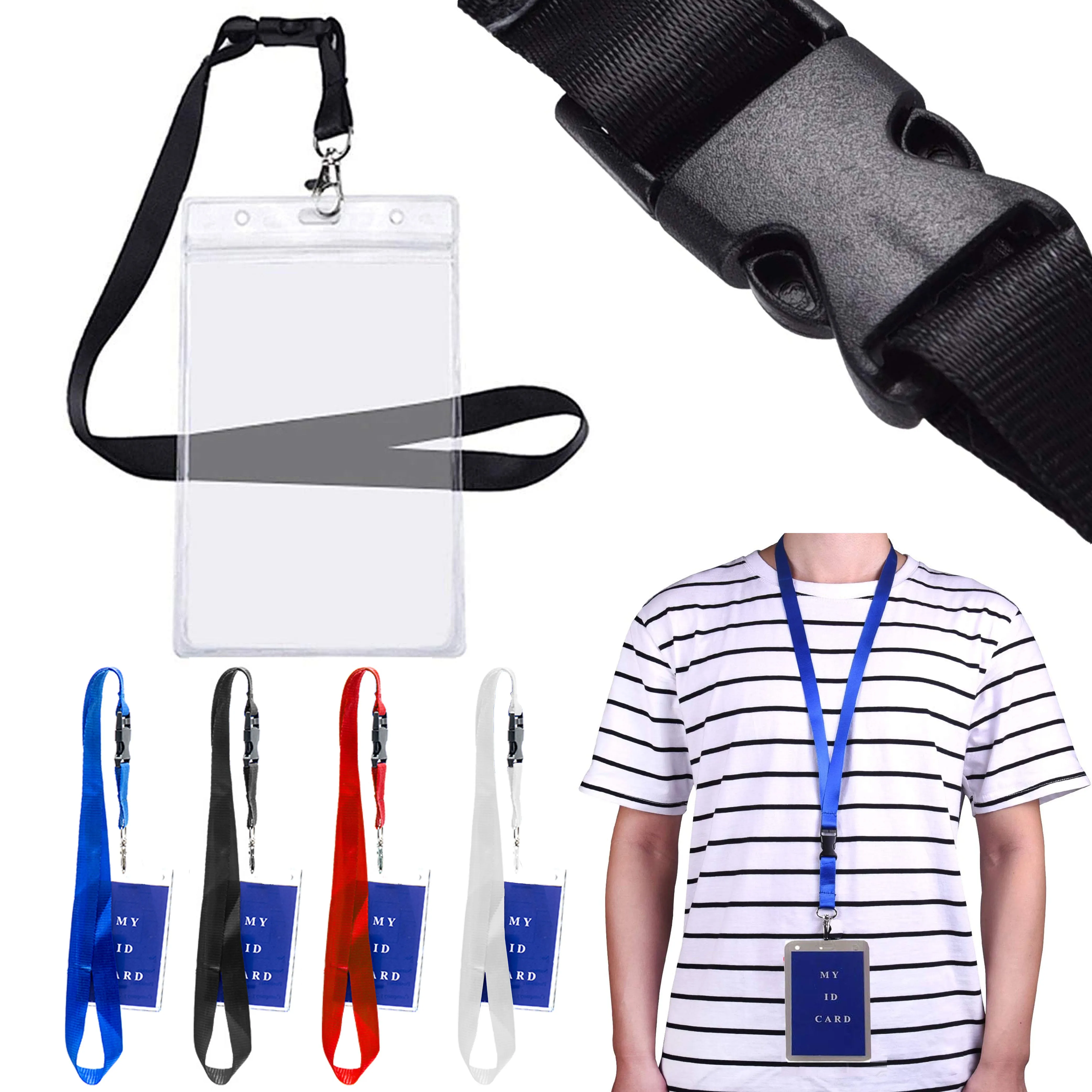 24 Pc Vertical ID Badge Card Holder Vinyl Case Clear Color Lanyard Neck Straps