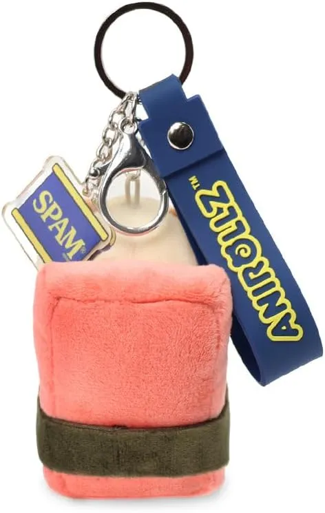 Anirollz Puppiroll SPAM Musubi Plush Charm  Cute Mini Plush Keychain with SPAM Can Charm & Lobster Clasp