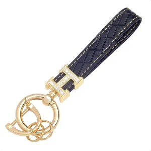 Black Leather double Bling Rhinestones keychain Fingerprint Resistant Plating Metal Key Chain Ring