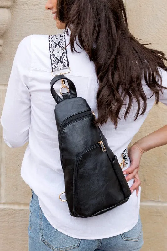 Chic Modern Patterned Strap Fashion Vegan Leather Sling Bag