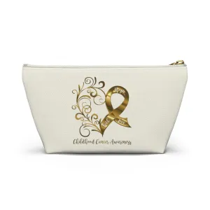Childhood Cancer Awareness Heart Small "Natural" T-Bottom Accessory Pouch (Dual-Sided Design)