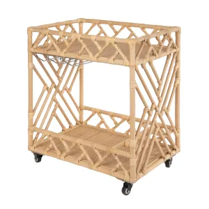 Chippendale Rattan 2-Tier Bar Serving Cart on Lockable Wheels