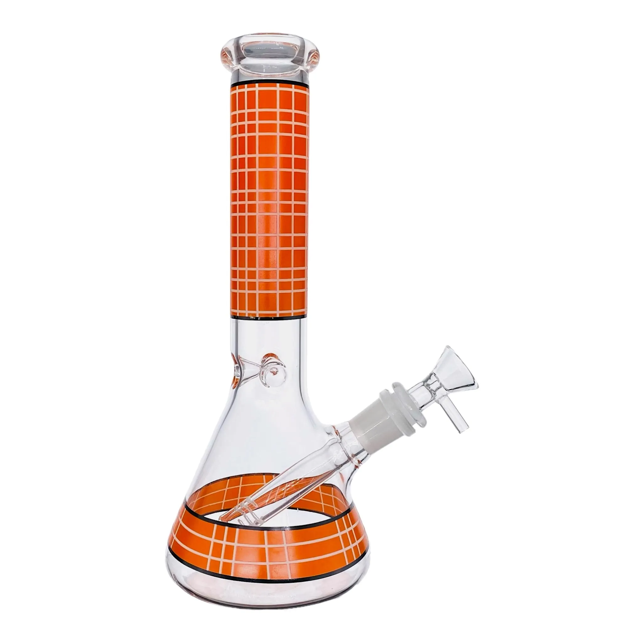 Clear Beaker Glass Bong With Orange Plaid 10 Inch