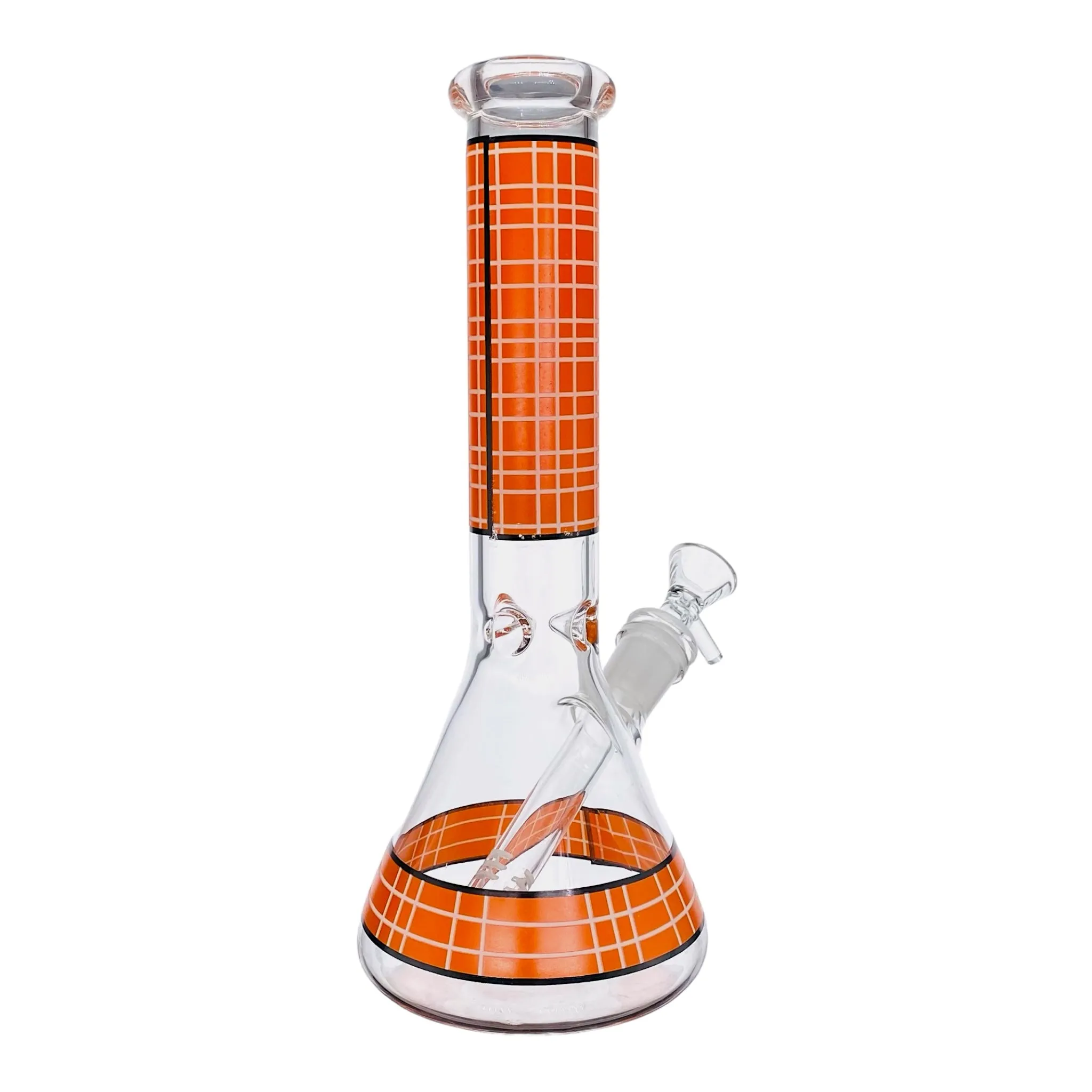 Clear Beaker Glass Bong With Orange Plaid 10 Inch