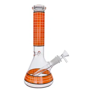 Clear Beaker Glass Bong With Orange Plaid 10 Inch