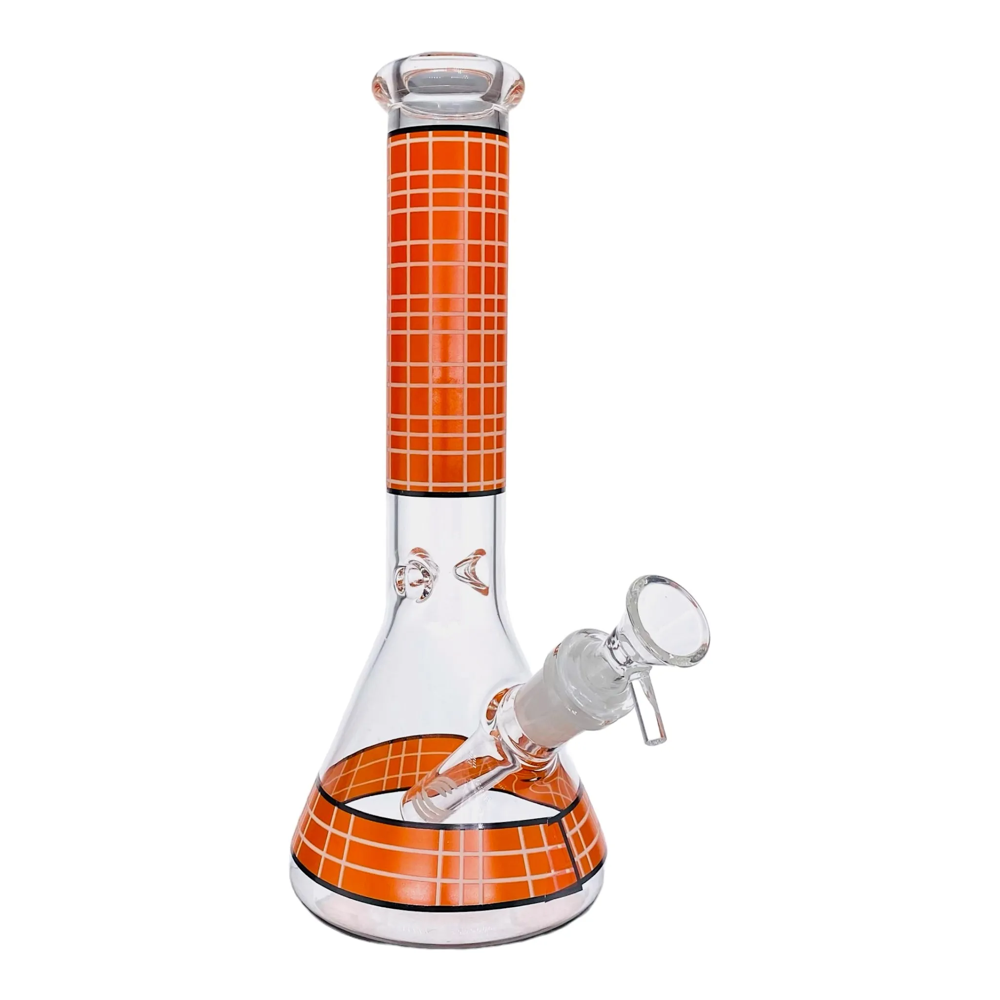 Clear Beaker Glass Bong With Orange Plaid 10 Inch