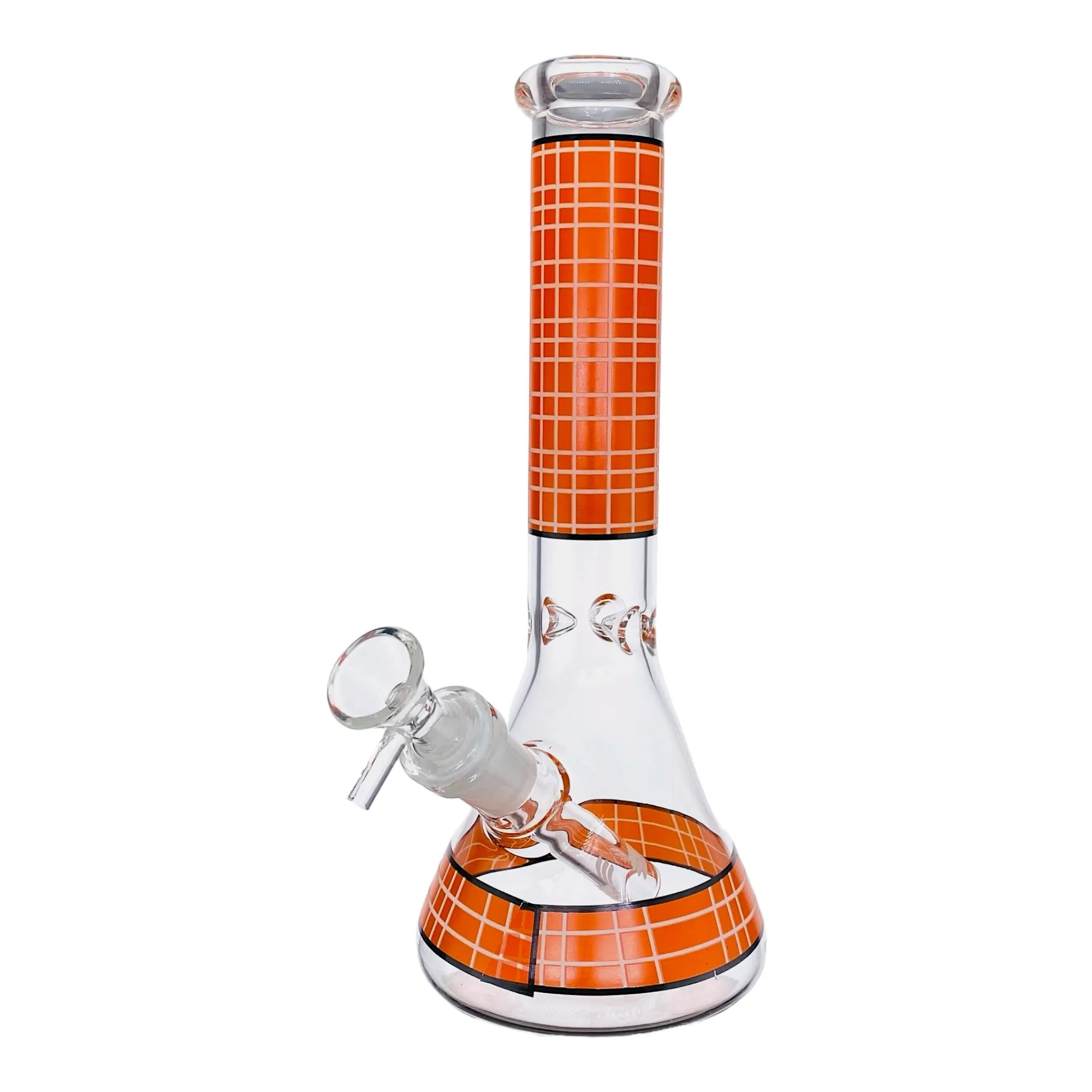 Clear Beaker Glass Bong With Orange Plaid 10 Inch