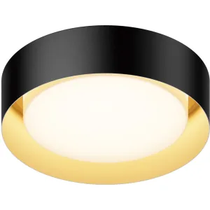 Echo 13 in. LED Flush Mount Light Black Finish with Gold interior