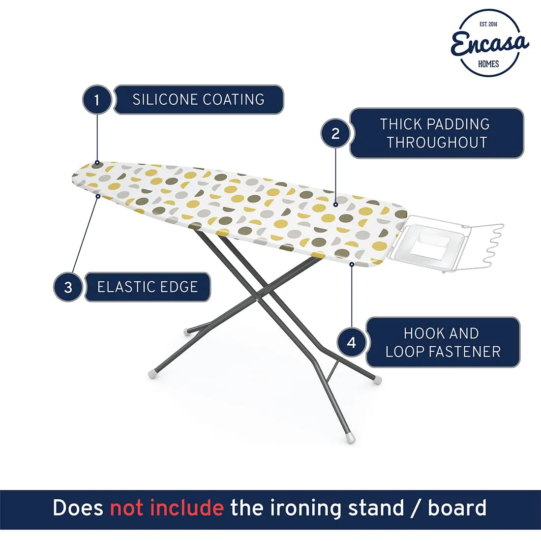 Encasa Homes Ironing Board Cover with 3mm Thick Felt Pad for Steam Press (Fits Standard Large Boards of 125x39 cm) Heat Reflective, Scorch & Stain Resistant, Printed - Yellow Moon