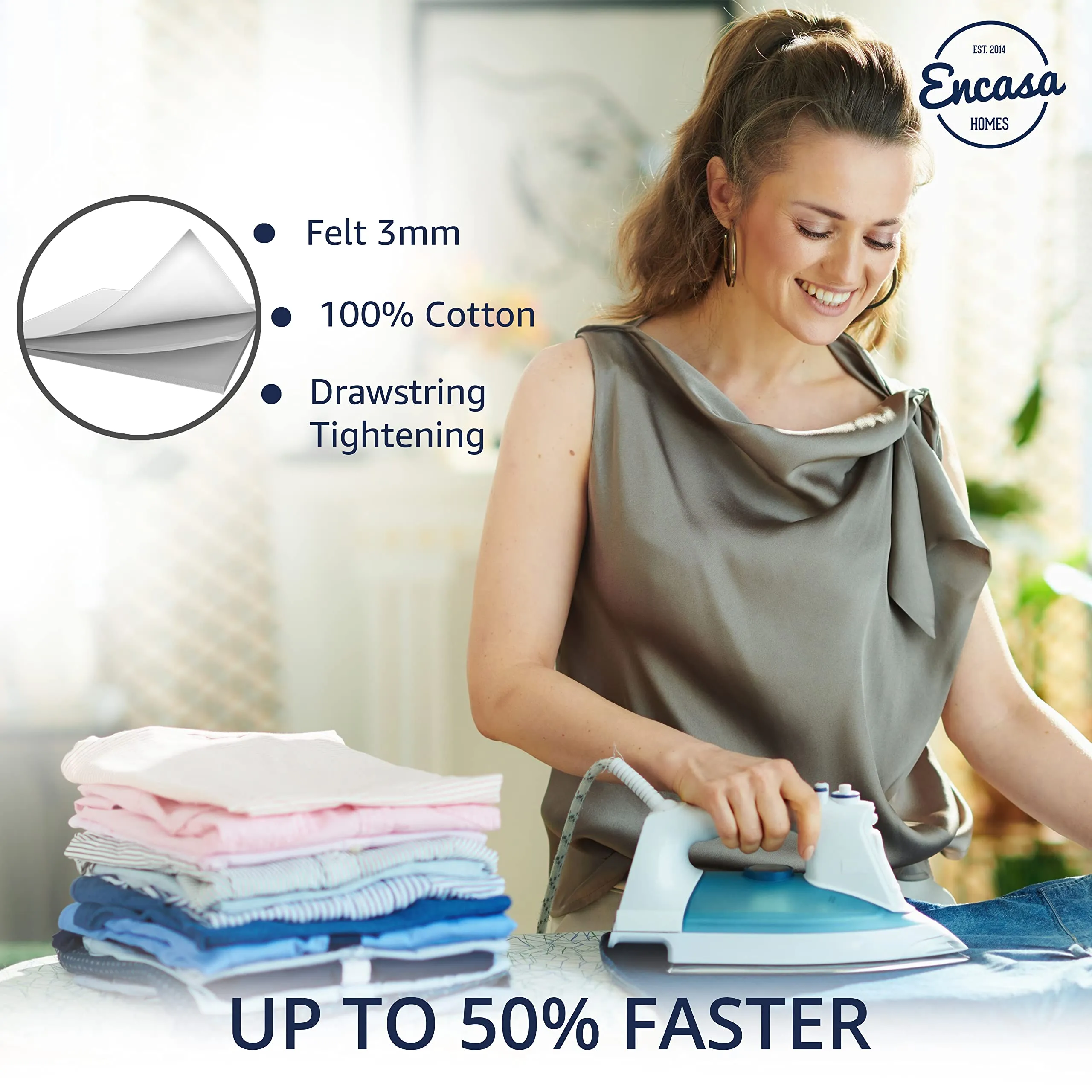 Encasa Homes Ironing Board Cover with 3mm Thick Felt Pad for Steam Press (Fits Standard Large Boards of 125x39 cm) Heat Reflective, Scorch & Stain Resistant, Printed - Yellow Moon