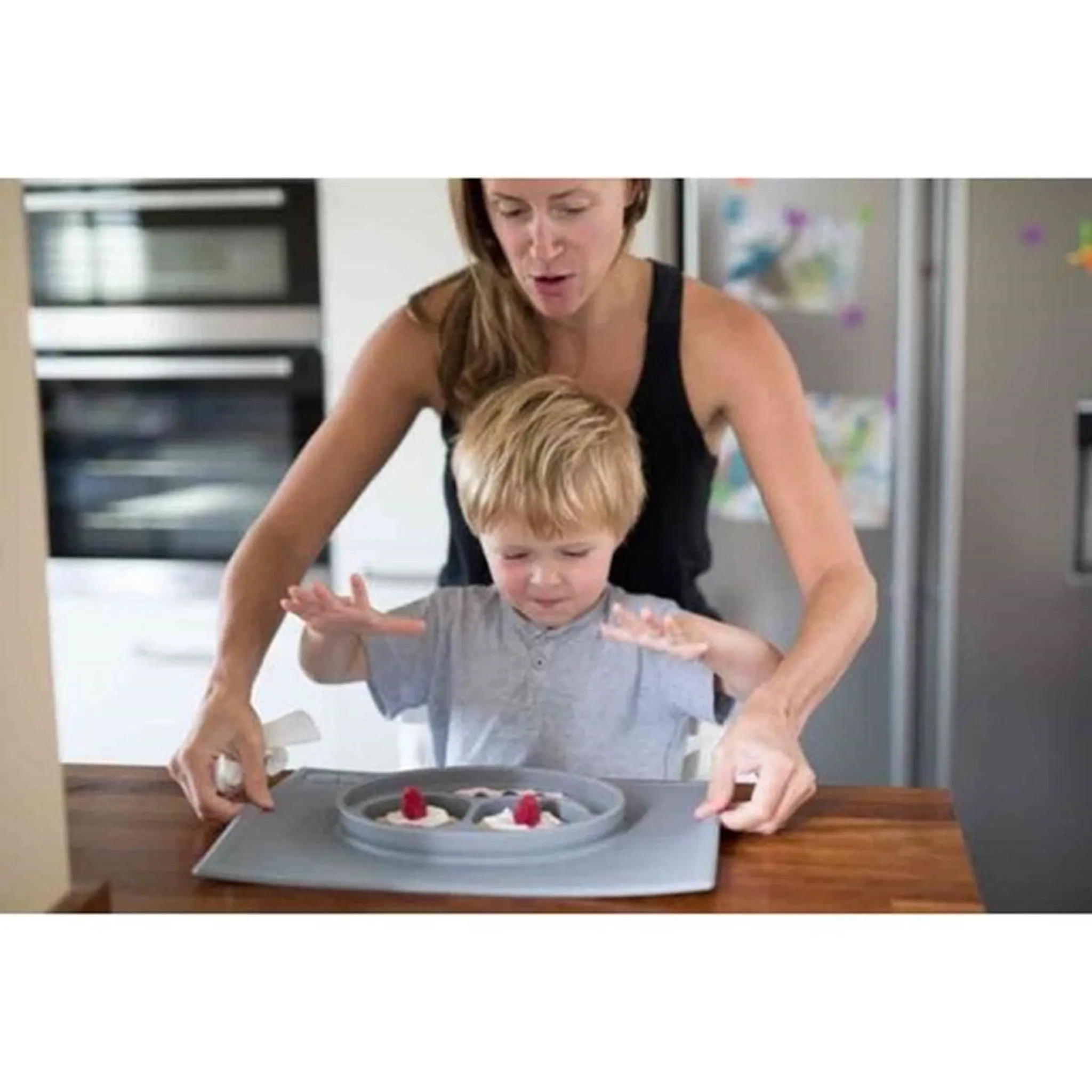 EZPZ Happy Mat Placemat   Plate in One Grey Blue
