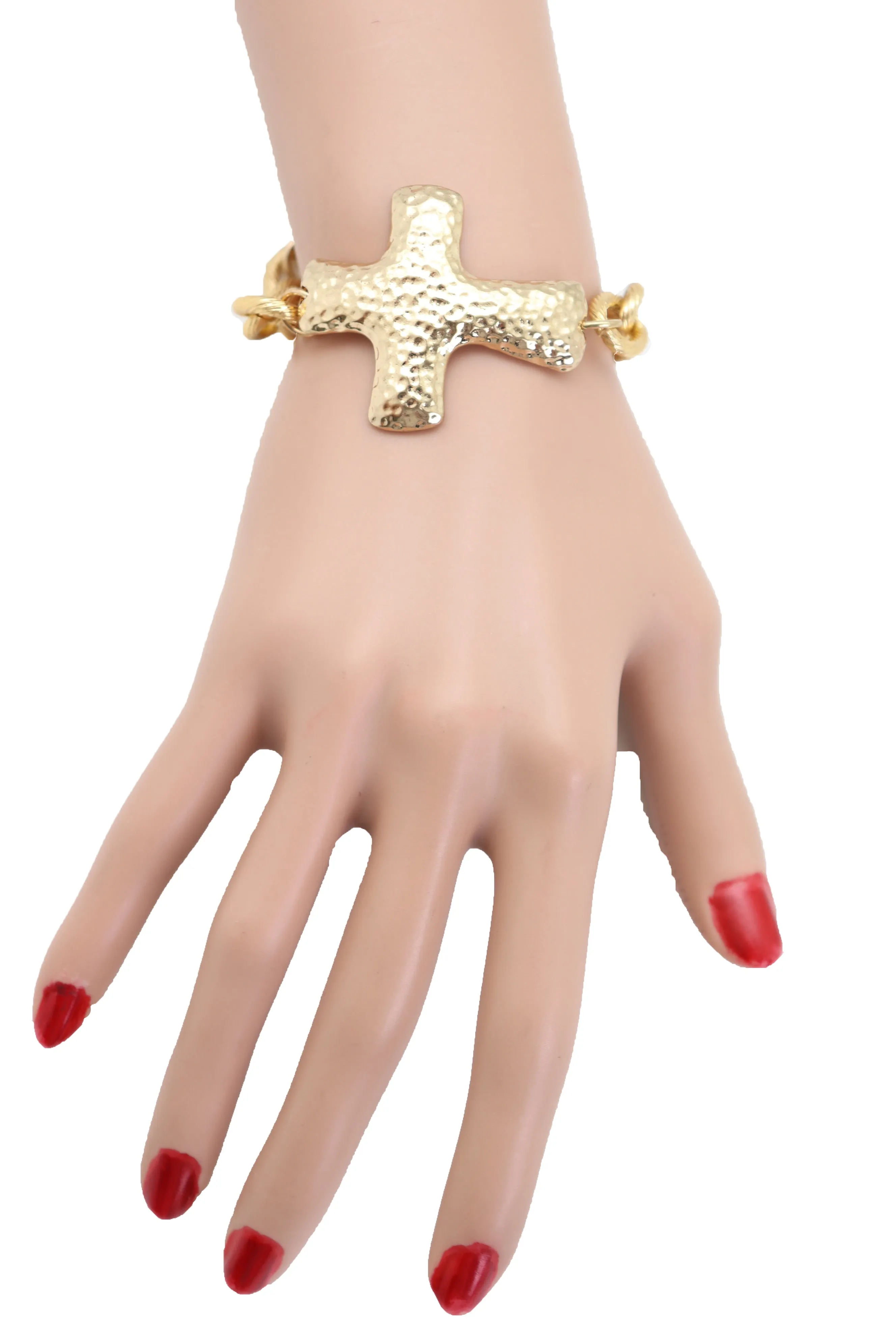 Gold Metal Chain Wrist Bracelet Cross Charm Weekend Look