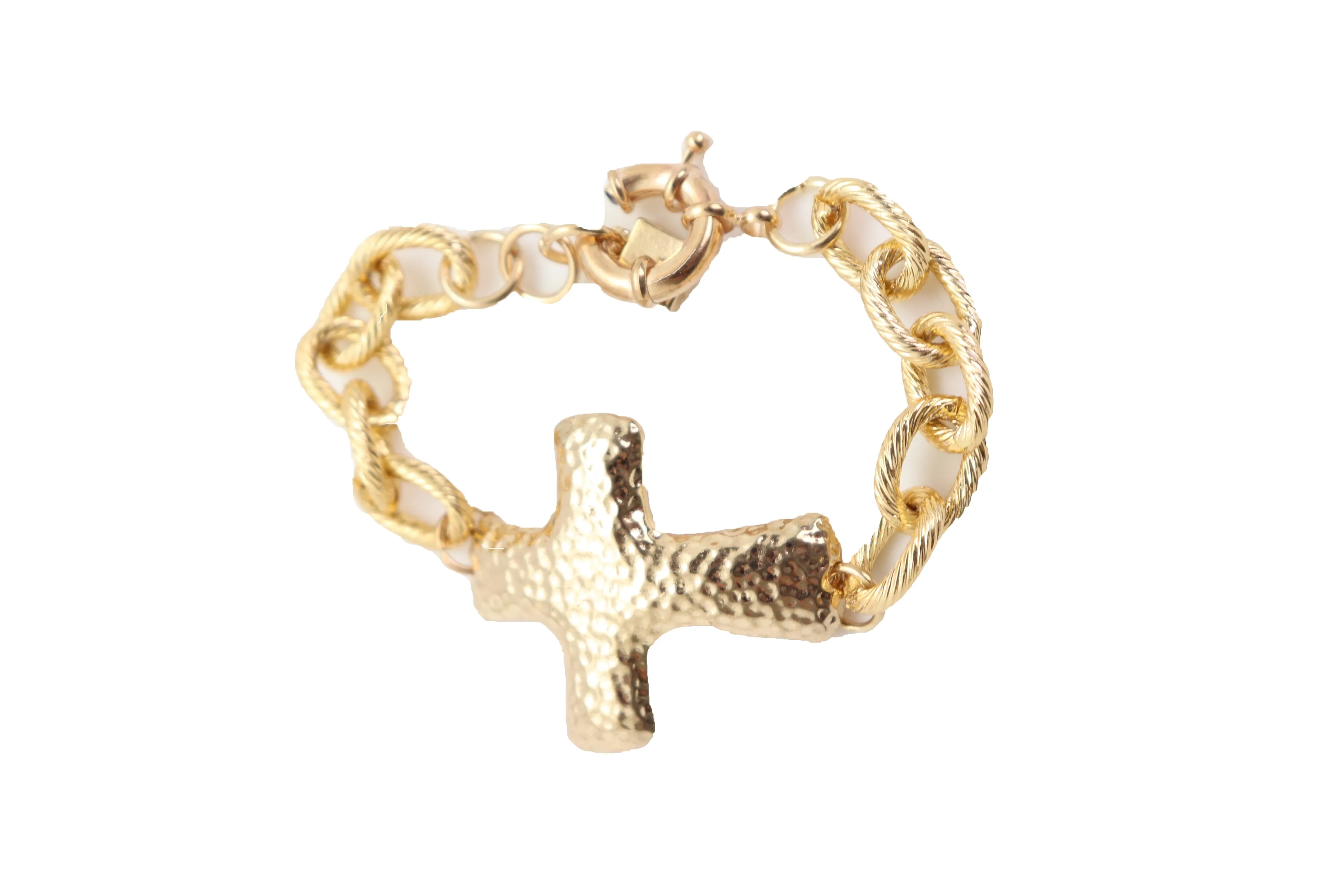 Gold Metal Chain Wrist Bracelet Cross Charm Weekend Look