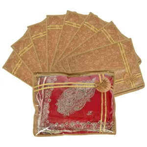Heart Home Flower Printed Non-Woven Foldable Single Saree Cover, Wardrobe Organiser With Tranasparent Top- Pack of 9 (Brown)-50HH01326