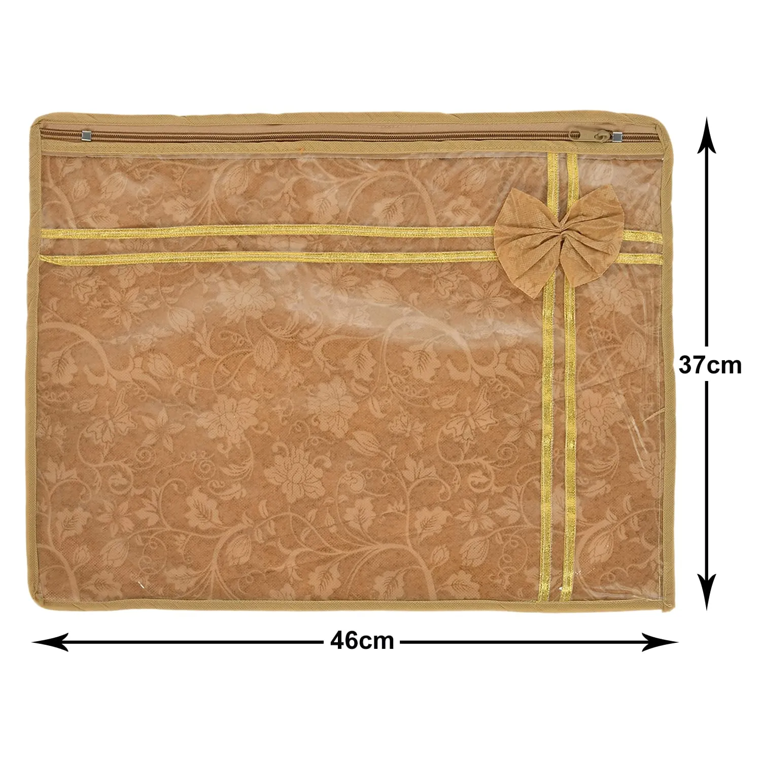Heart Home Flower Printed Non-Woven Foldable Single Saree Cover, Wardrobe Organiser With Tranasparent Top- Pack of 9 (Brown)-50HH01326