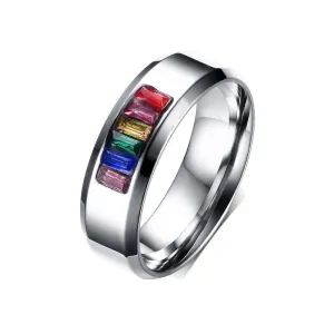High Polished Premium Steel Rainbow Rhinestone Ring