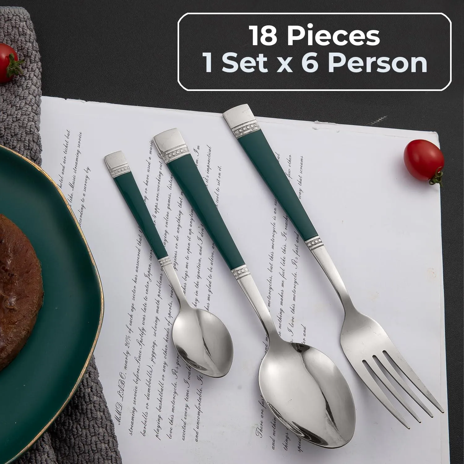 HOKIPO Cutlery Set of 18 / 24 Pcs Stainless Steel Flatware Set, Mirror Finish - Silverware
