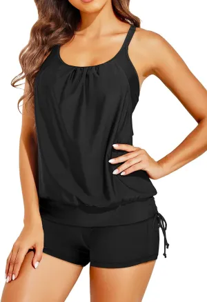 Holipick Two Piece Tankini Swimsuits for Women Tummy Control Bathing Suit Blouson Tankini Top with Sporty Boy Shorts 2025