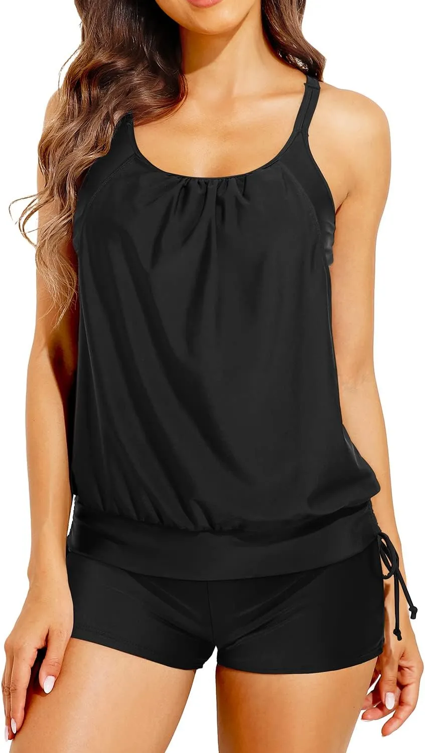 Holipick Two Piece Tankini Swimsuits for Women Tummy Control Bathing Suit Blouson Tankini Top with Sporty Boy Shorts 2025