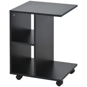 HOMCOM Stylish Black C-Shape End Table with 2 Shelves & 4 Wheels - Ideal Home Office Furniture