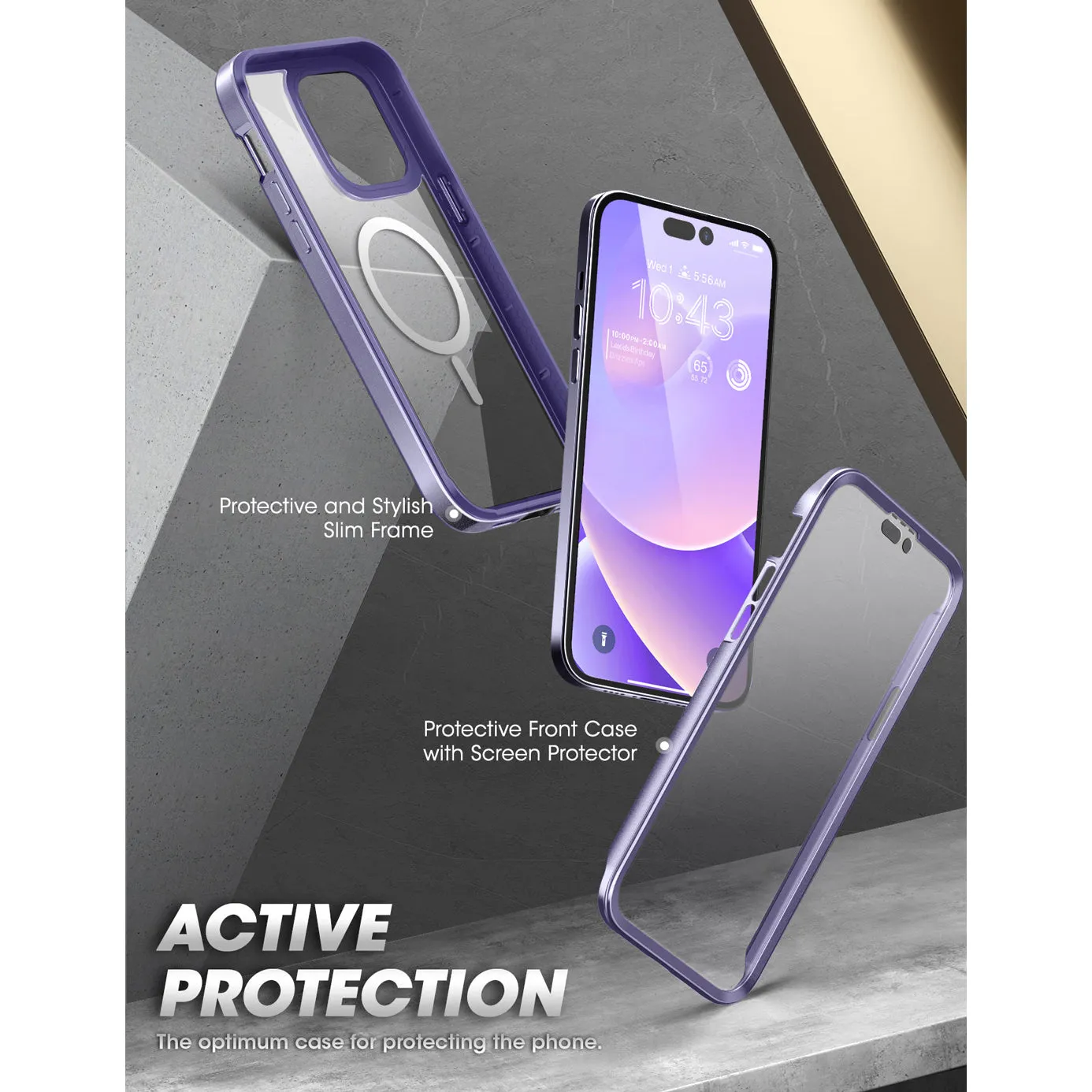 iPhone 14 Pro 6.1 inch Unicorn Beetle EDGE MAG with Screen Protector Clear Case-Deep Purple