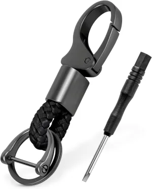 Key Fob Keychain, Artisan-Crafted Car Keychain for Men, Universal Key Fob Holder with 360 Degree Swivel, Anti-Lost D-Ring and Double reinforced screws  Black