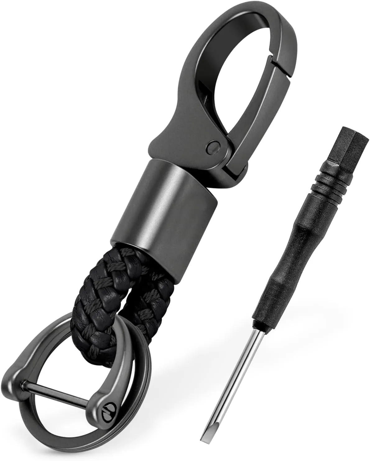 Key Fob Keychain, Artisan-Crafted Car Keychain for Men, Universal Key Fob Holder with 360 Degree Swivel, Anti-Lost D-Ring and Double reinforced screws  Black