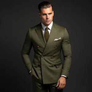 Khaki Green Double Breasted Wedding and Business Suit for Men - Stylish, Distinguished, and Versatile