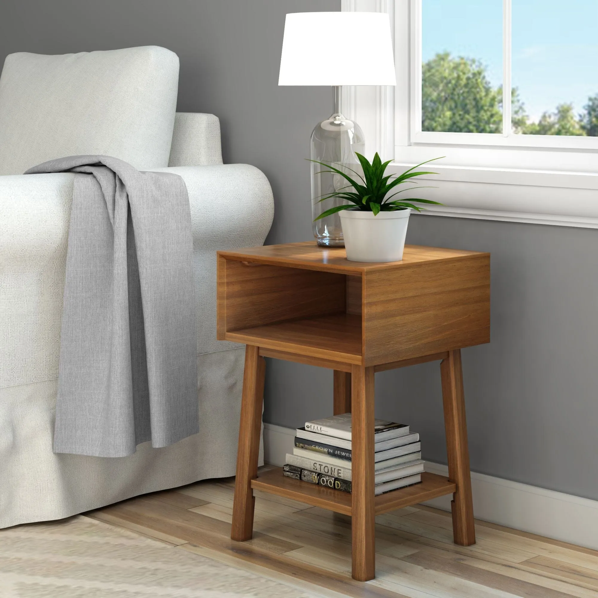 Mid-Century Modern Side Table with Storage - 18"