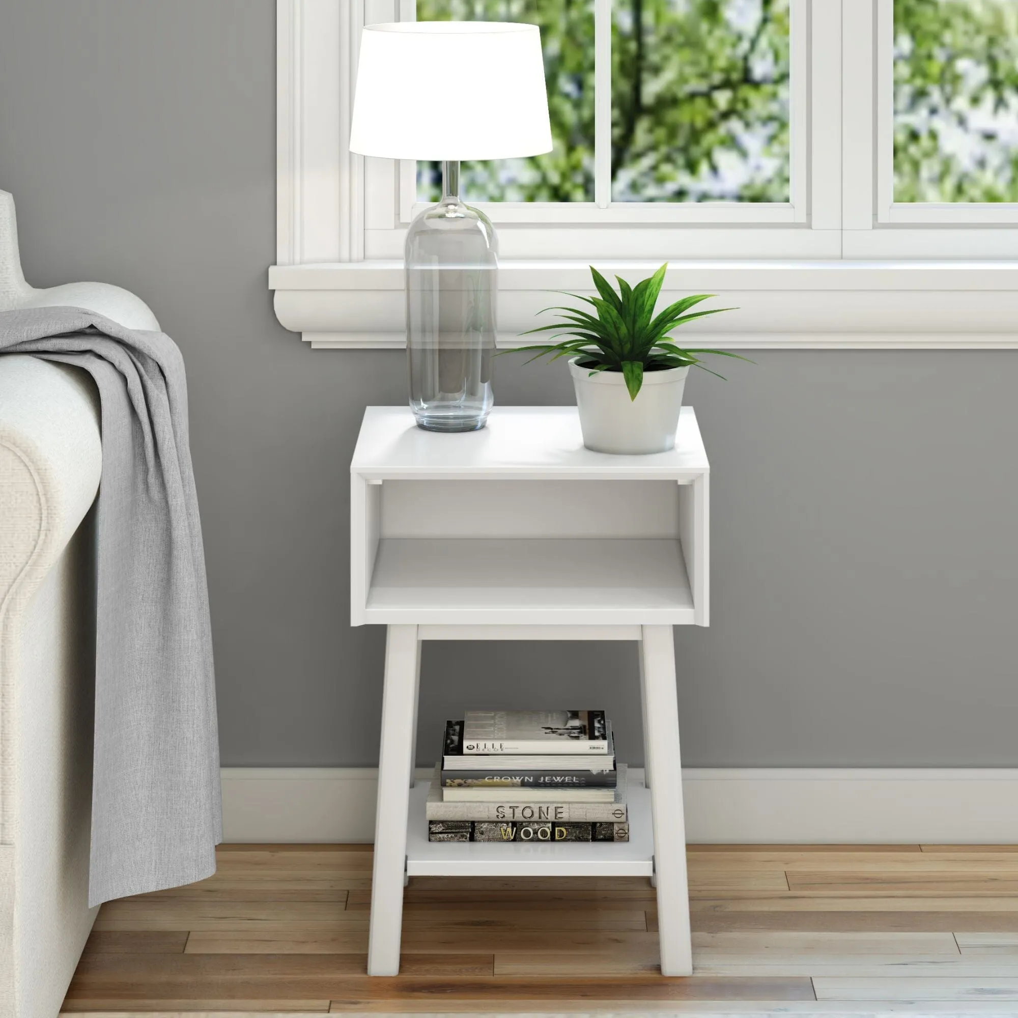 Mid-Century Modern Side Table with Storage - 18"