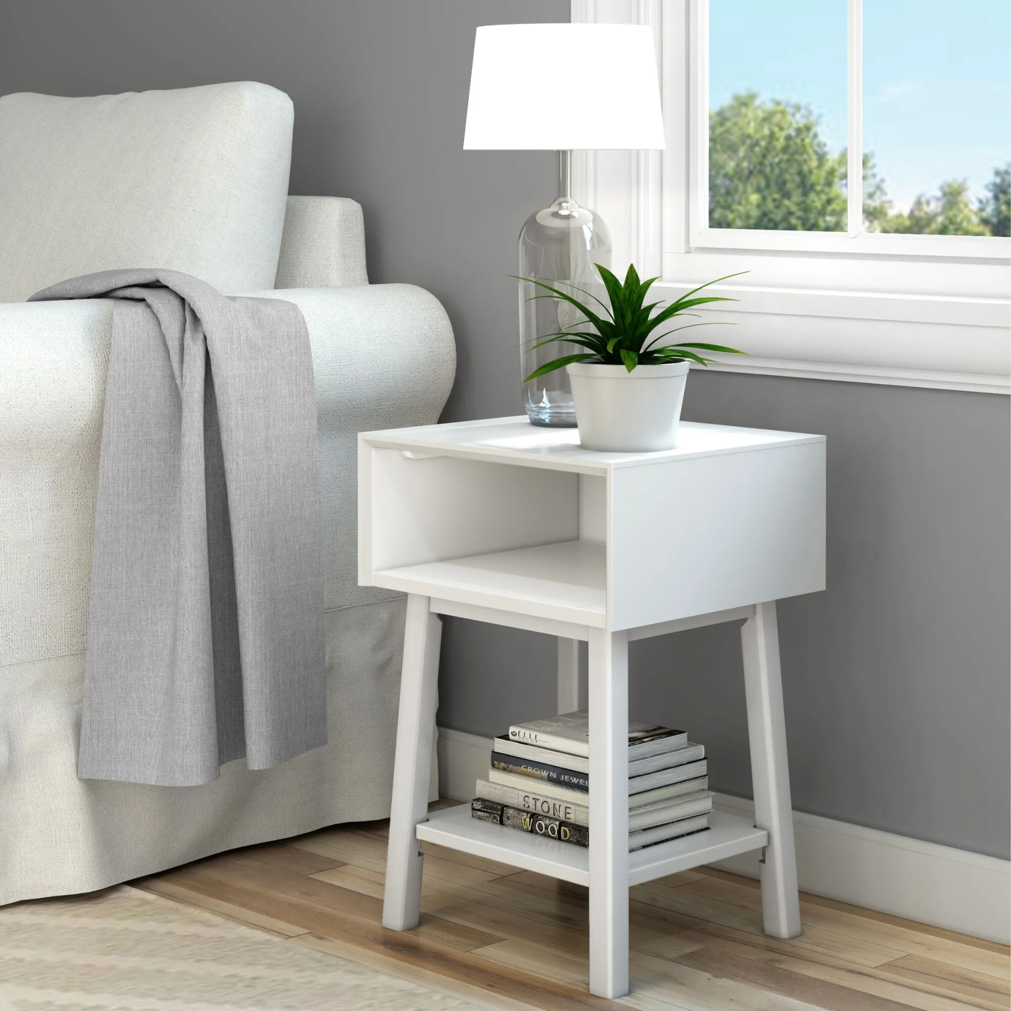 Mid-Century Modern Side Table with Storage - 18"