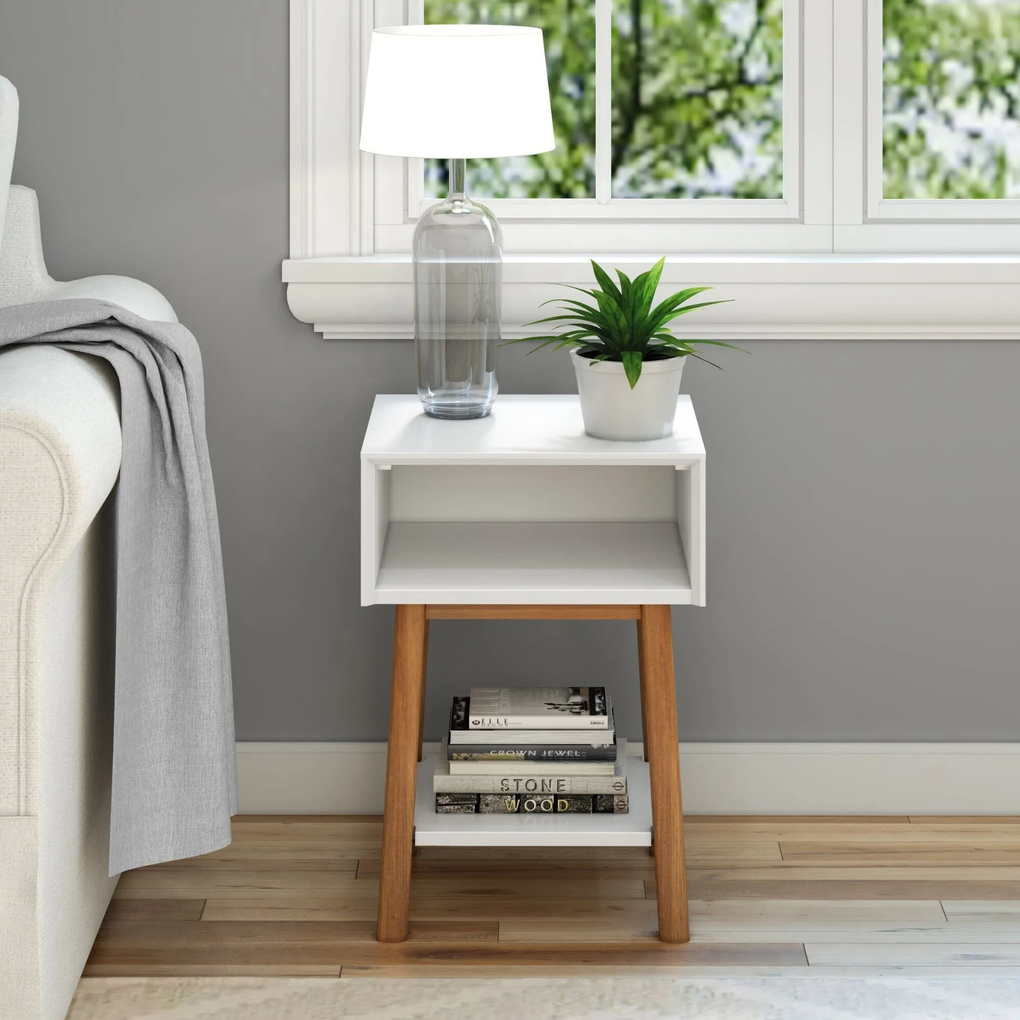 Mid-Century Modern Side Table with Storage - 18"