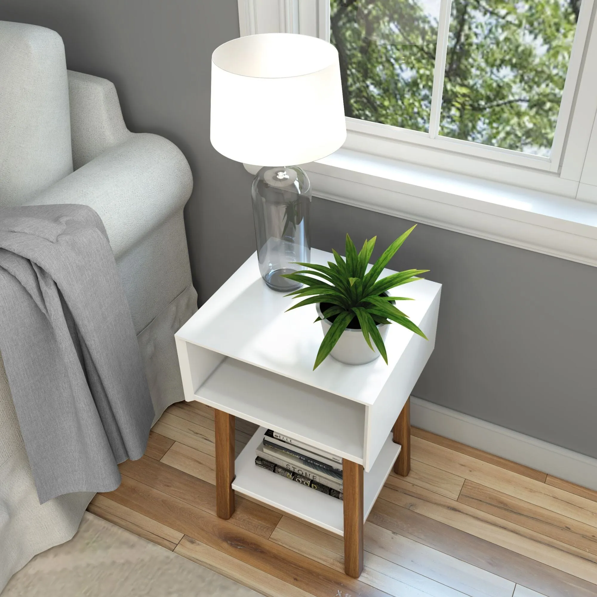 Mid-Century Modern Side Table with Storage - 18"