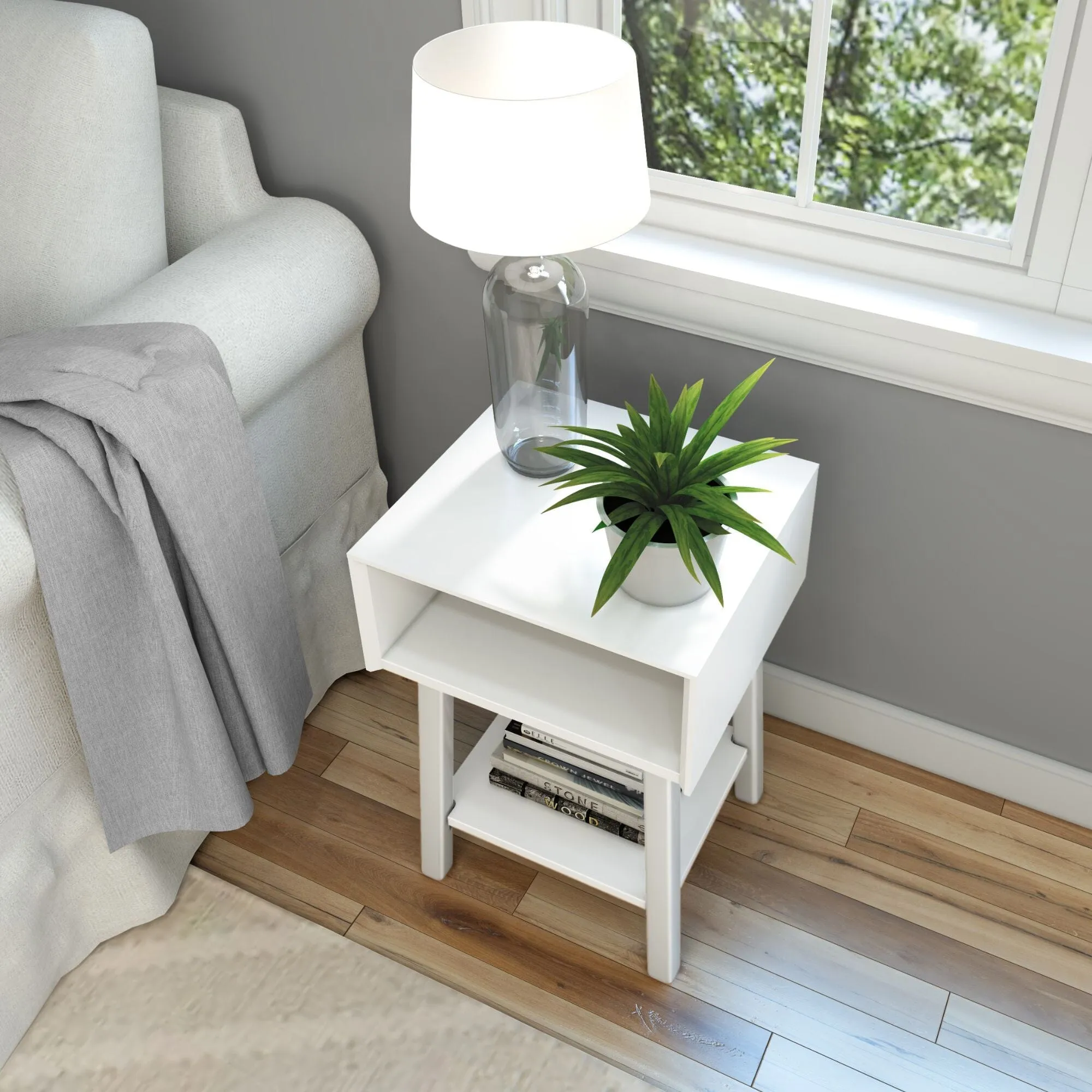 Mid-Century Modern Side Table with Storage - 18"