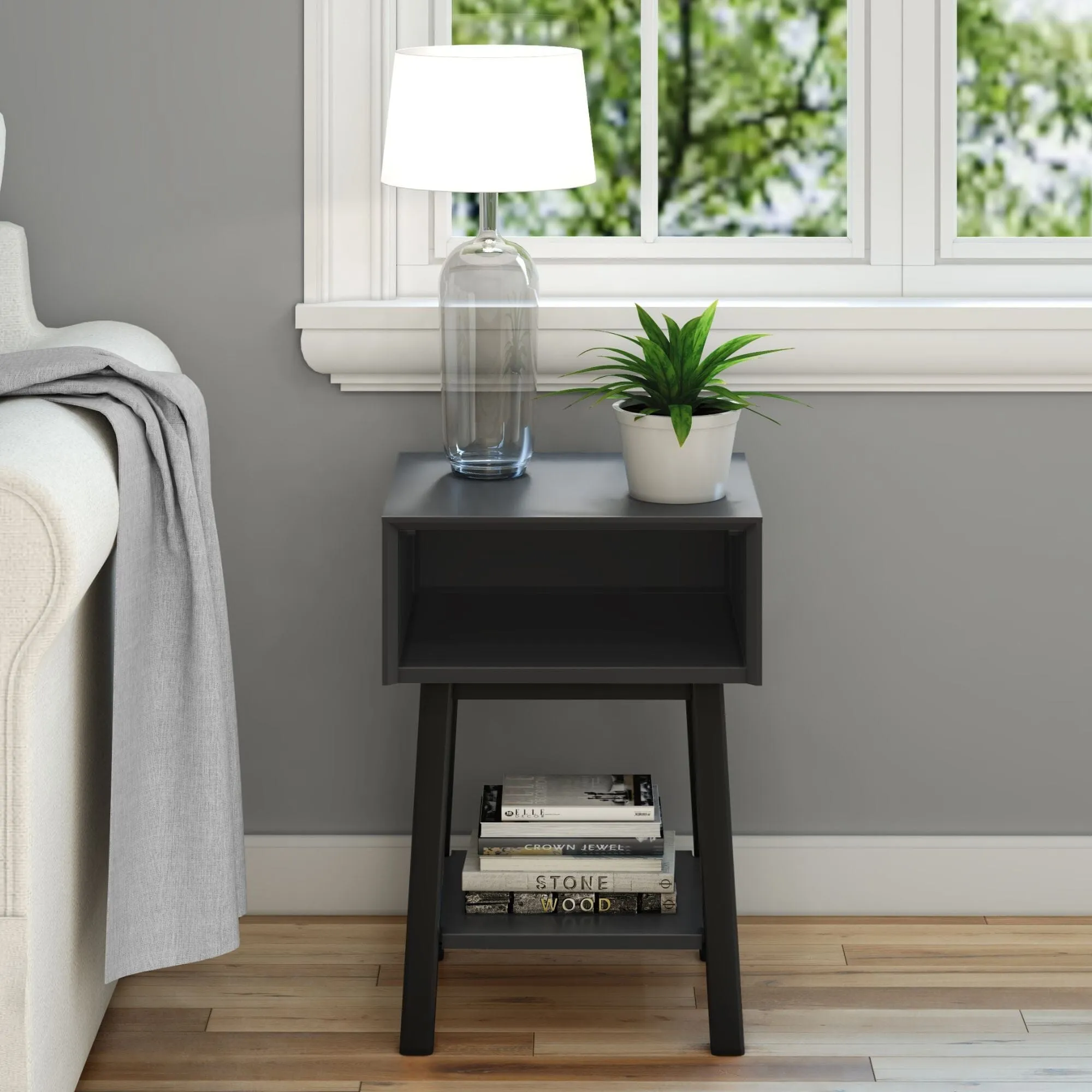 Mid-Century Modern Side Table with Storage - 18"
