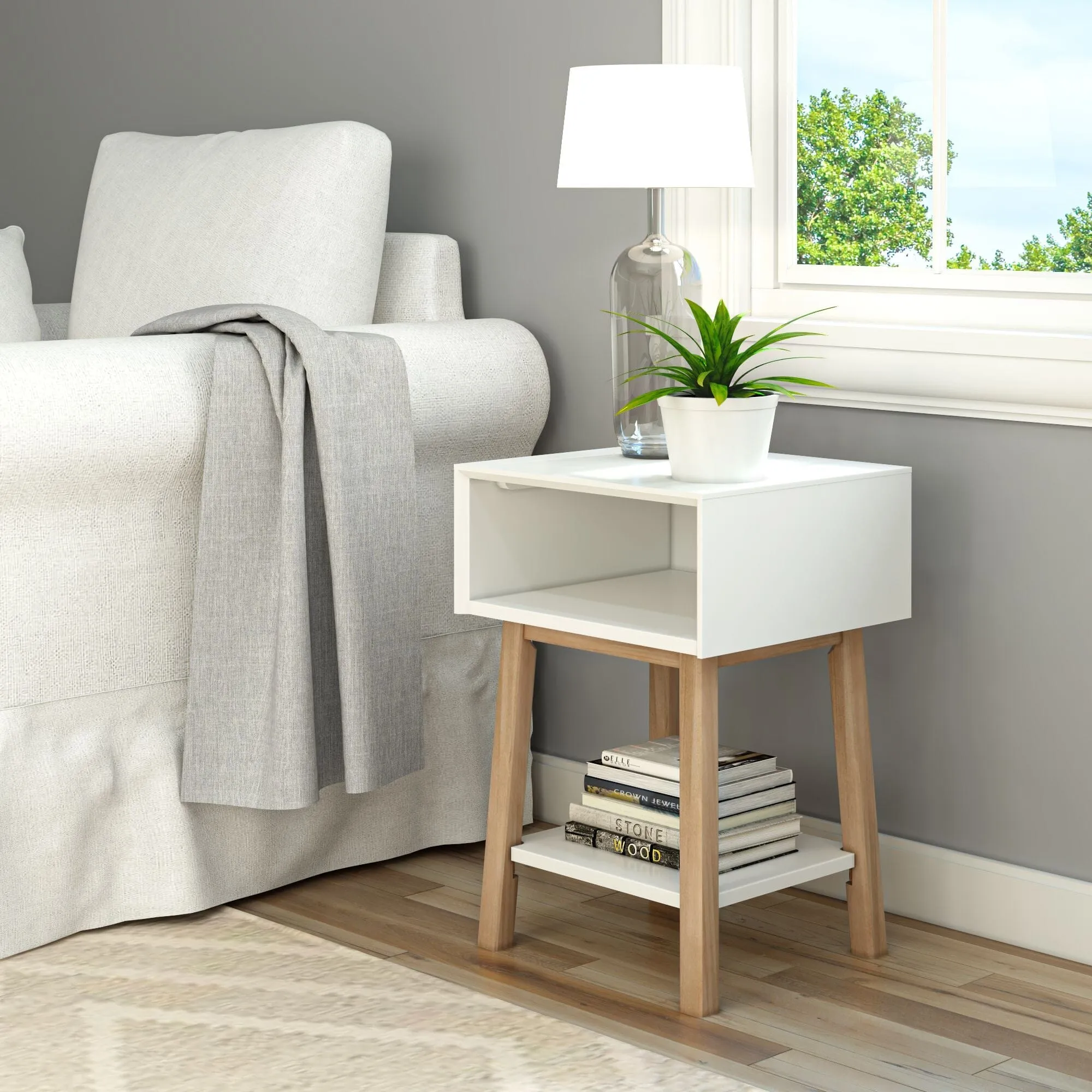 Mid-Century Modern Side Table with Storage - 18"