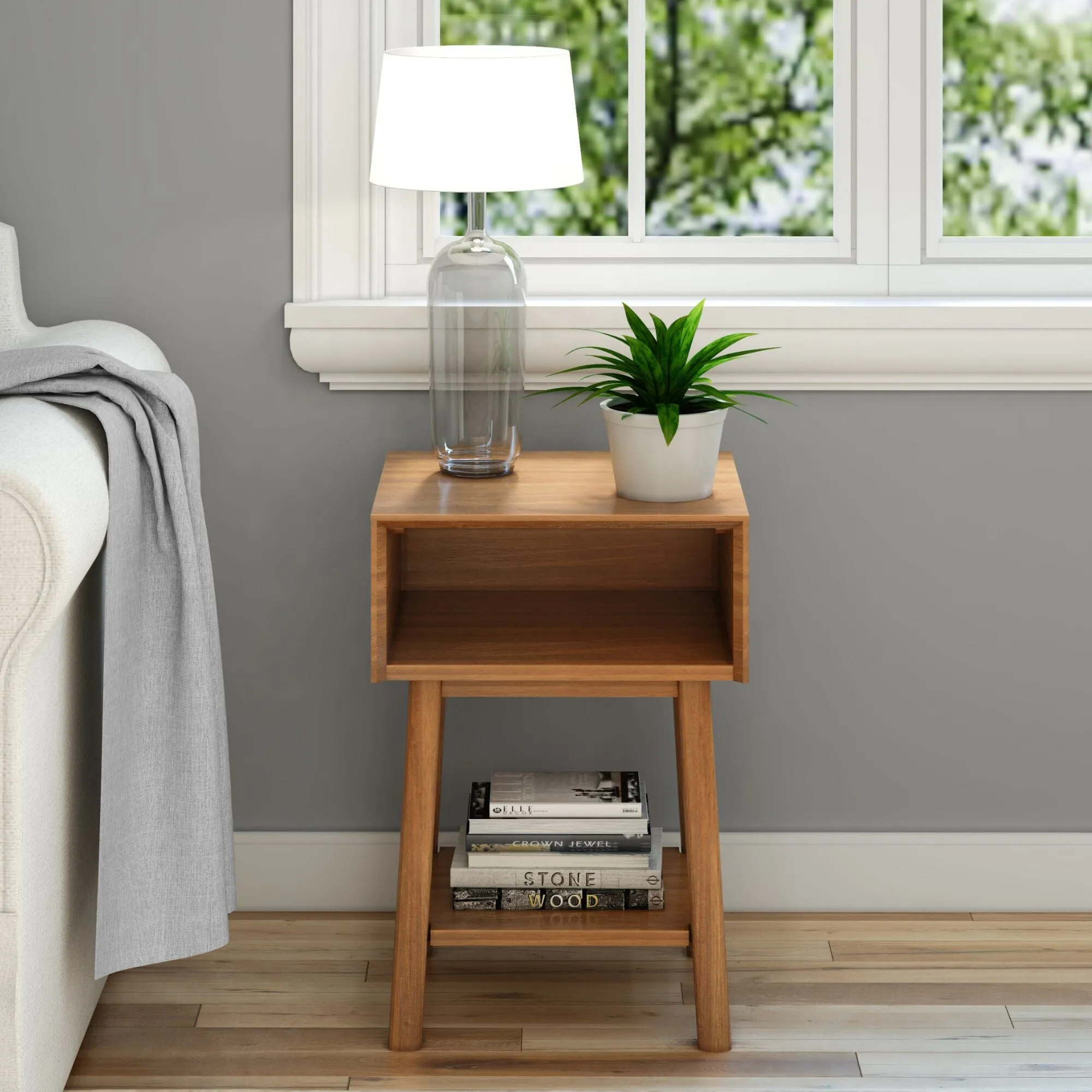 Mid-Century Modern Side Table with Storage - 18"