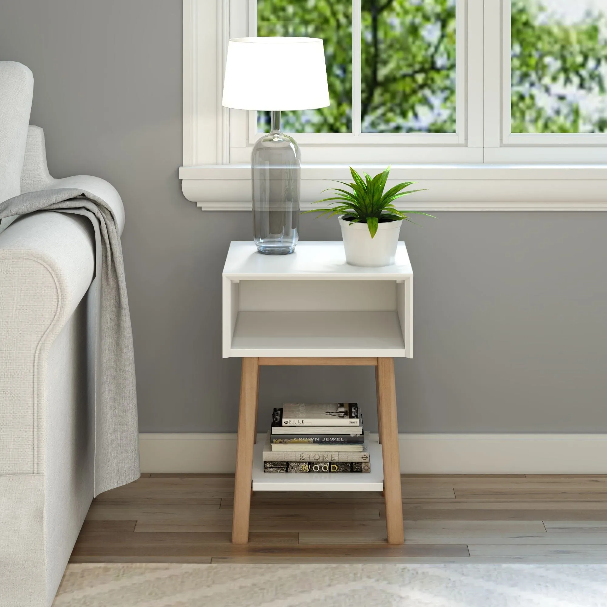 Mid-Century Modern Side Table with Storage - 18"