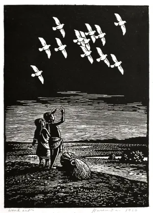 Peace - Haren Das - Bengal School Art Woodcut Painting - Posters