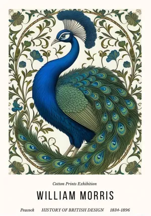 Peacock - William Morris Exhibition Poster - Vintage Naturalistic Wildlife Design Wall Art - Posters