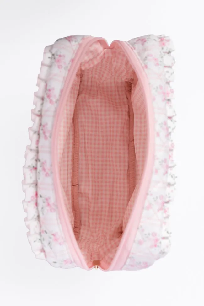 Pink Floral Ruffle Cosmetic Bag SALE