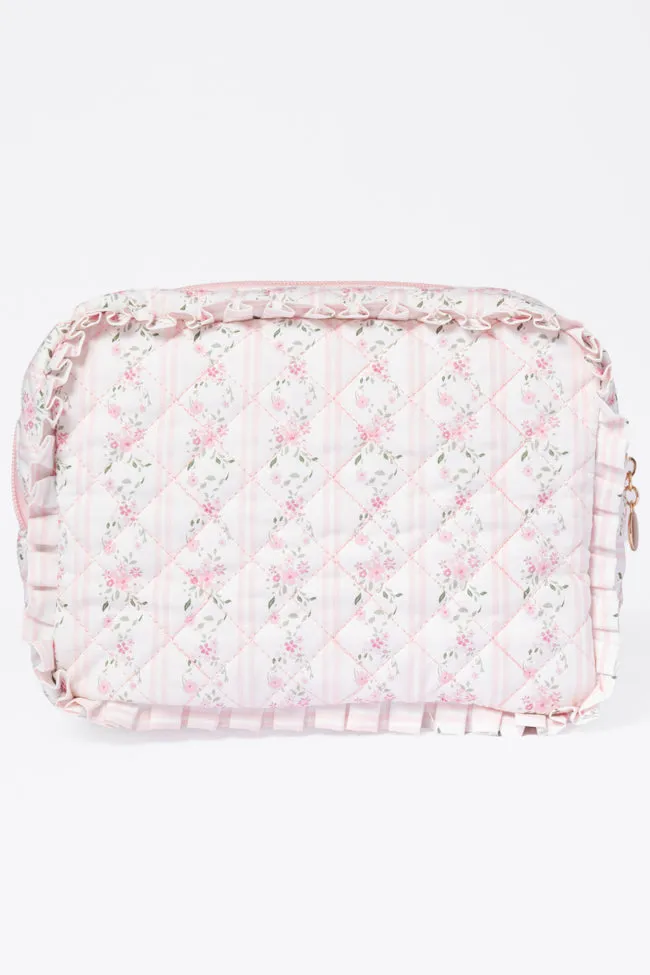 Pink Floral Ruffle Cosmetic Bag SALE