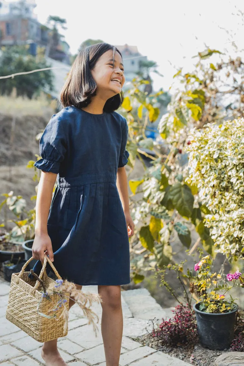 Puff sleeve back opening frock