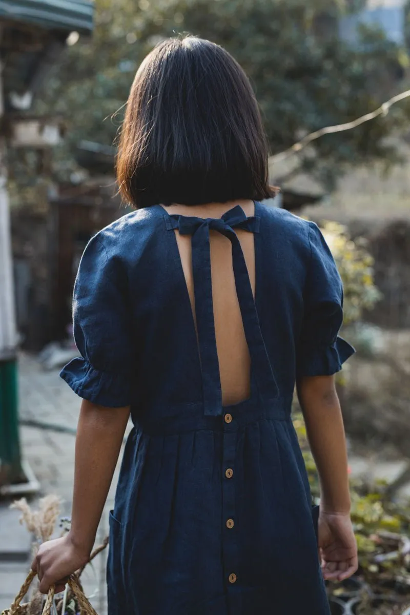 Puff sleeve back opening frock