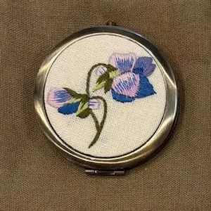 Purple Orchid Floral Embroidered Compact Mirror