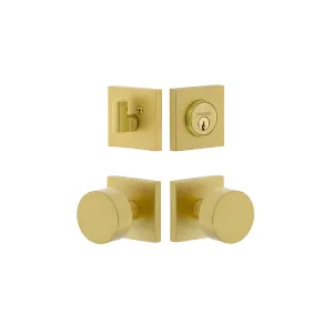 Quadrato Rosette Entry Set with Circolo Knob in Satin Brass