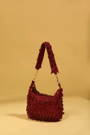Rosa Red Embroidered Potli Bag With Tassels